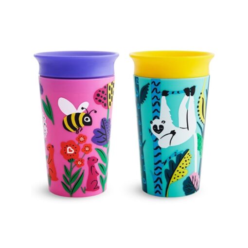 Pack vasos antigoteo Munchkin Miracle 360º 265ml Lémur/Abeja - Monetes